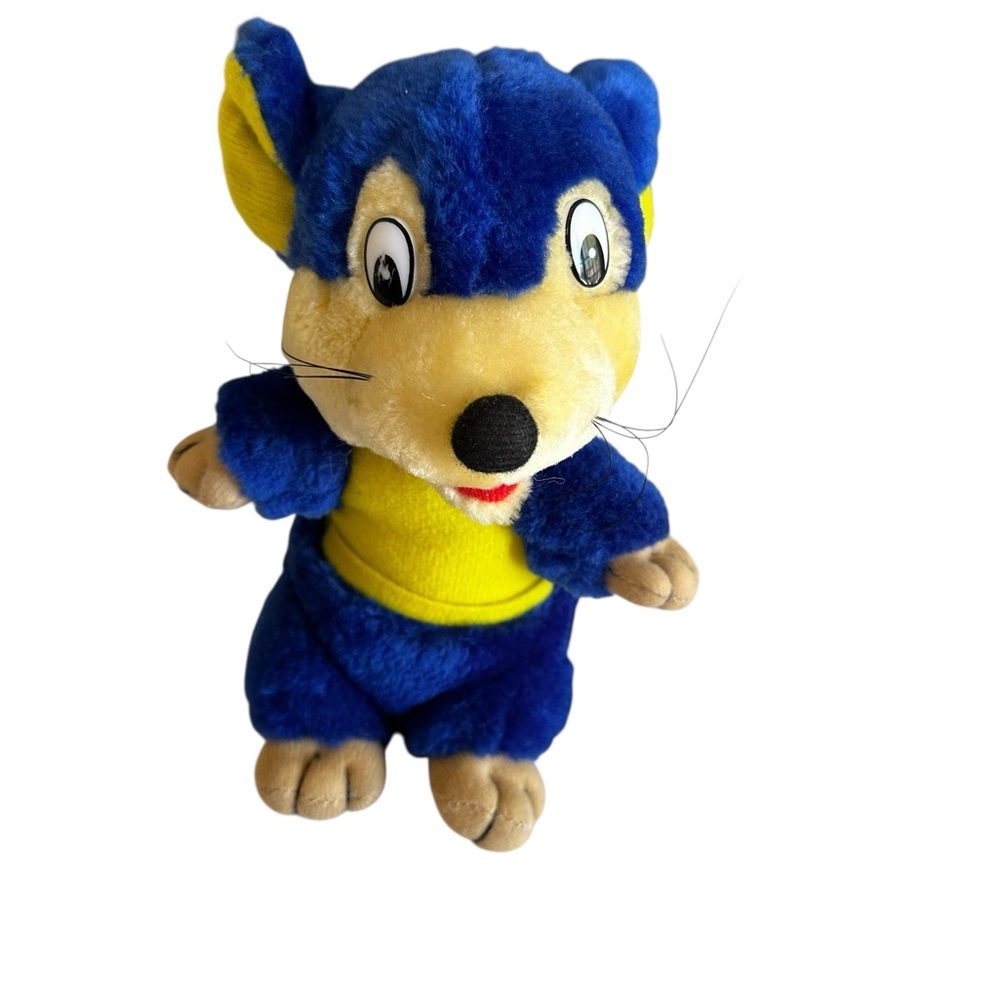 PLUSH MOUSE BLUE AND YELLOW STUFFED ANIMAL 8”